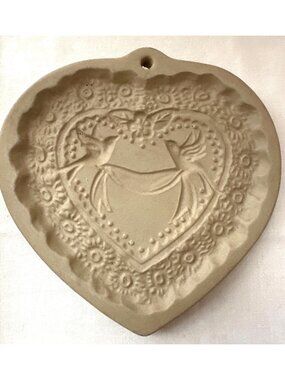 Brown Bag Cookie Art Cookie Mold Stoneware Vintage Heart Lovebirds Kitchen Dec